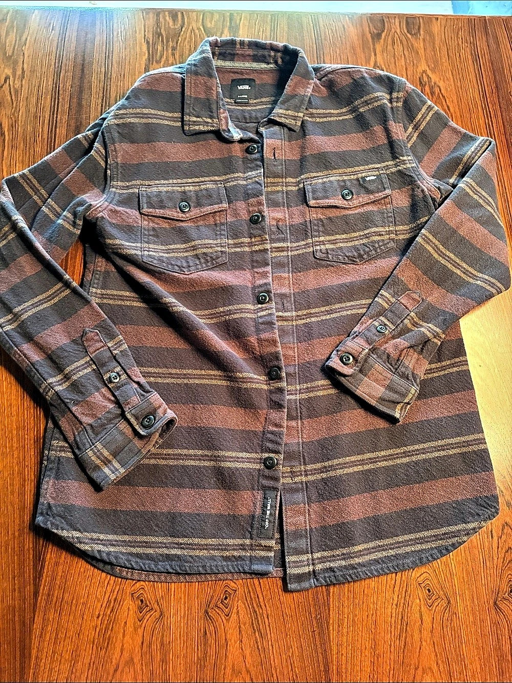 Vans Striped Flannel Shirt in Brown & Black size kids XL